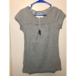 Poof Excellence Women Gray Ruffle Empire Waist Short Sleeve Ribbed Top Large NWT